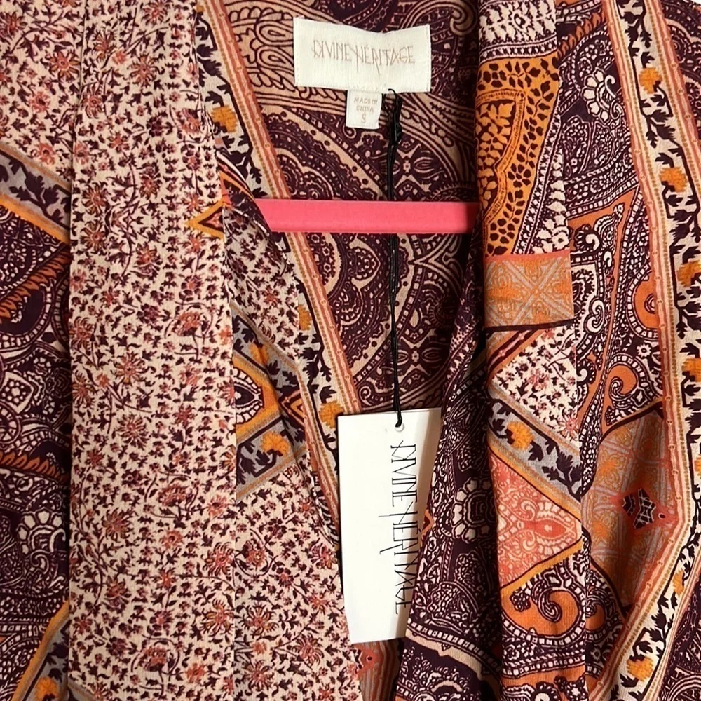 Divine Heritage Orchid Paisley Neck Tie Mini Dress SMALL Patchwork Boho Bin 4 - Picture 4 of 13